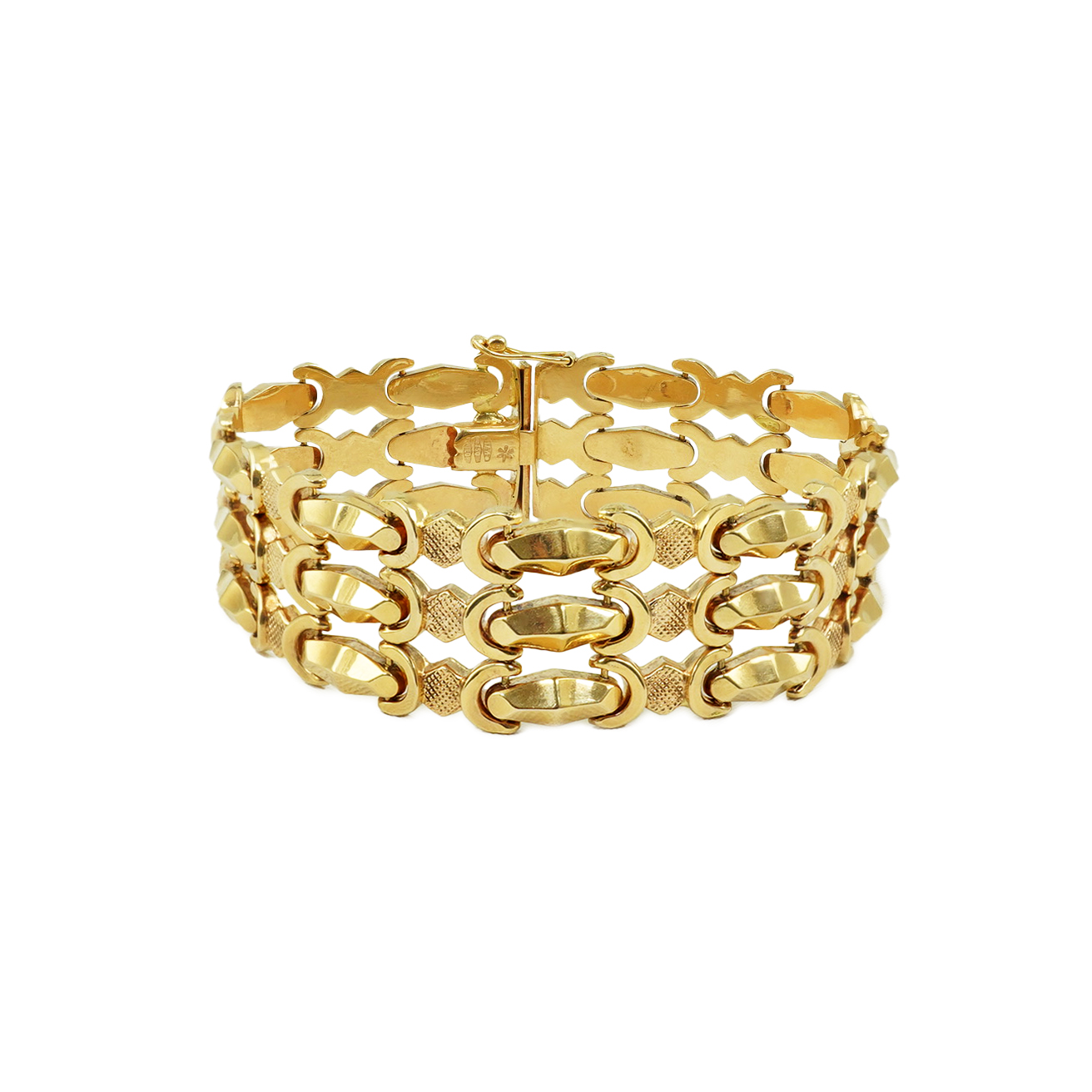 A modern Italian 18k gold bright cut and textured link bracelet